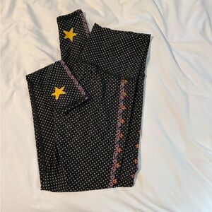 Teeki Black Leggings with Yellow Star and Pink Floral Accents